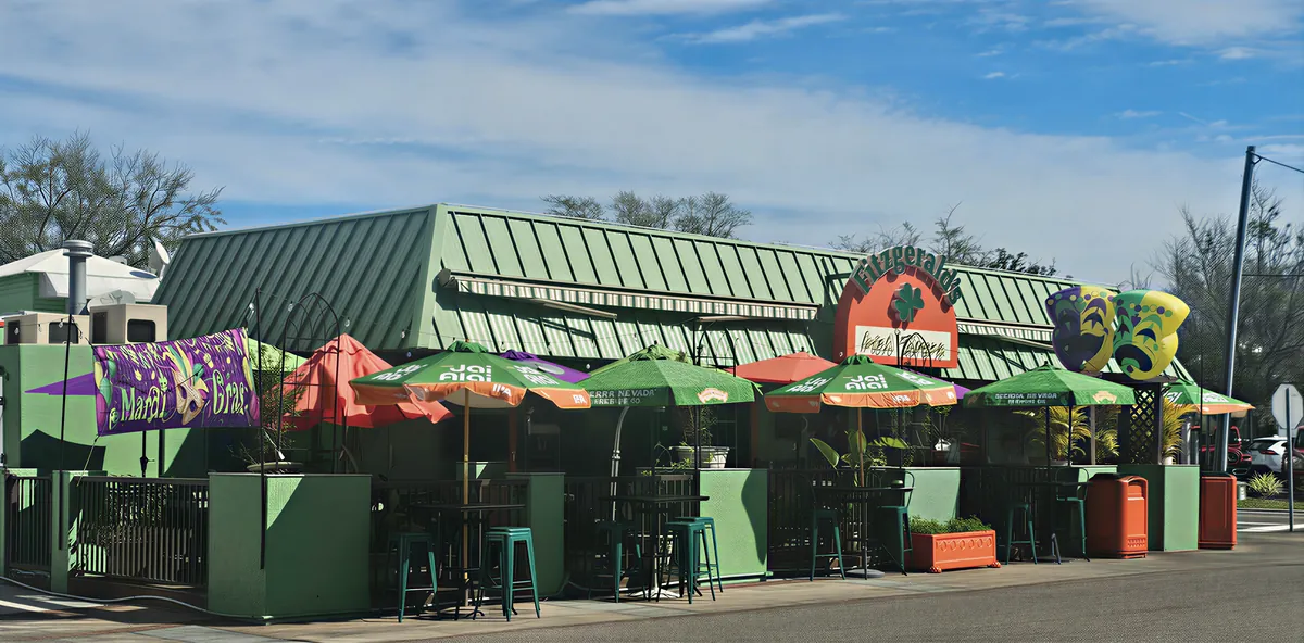 Outdoor patio seating at Fitzgerald's Irish Tavern