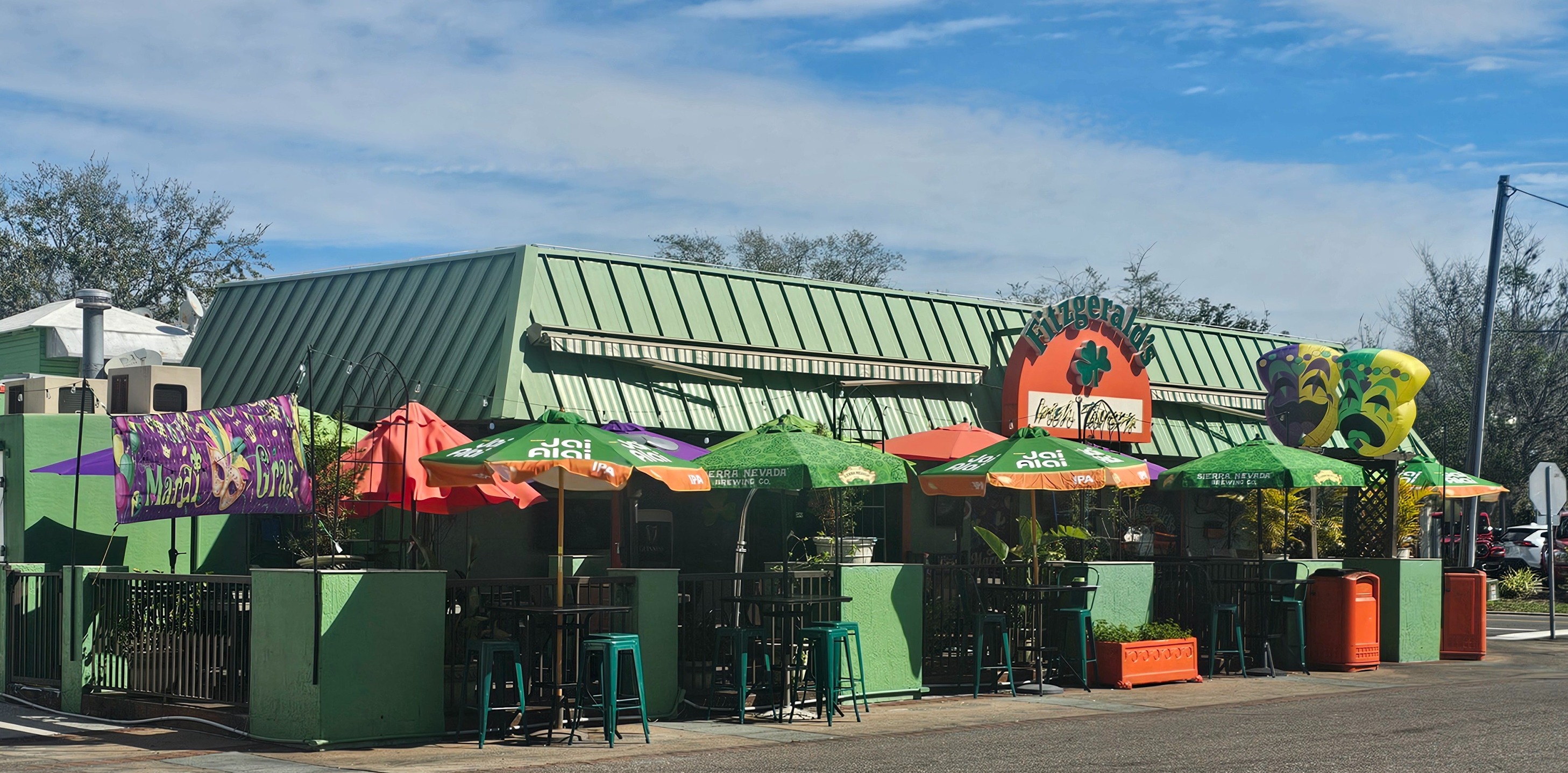 Outdoor patio seating at Fitzgerald's Irish Tavern