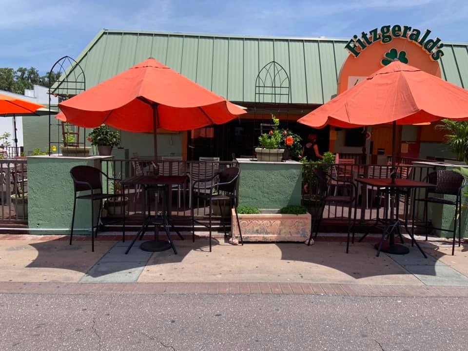 Front of Fitzgerald's Irish Tavern building showing the iconic logo sign